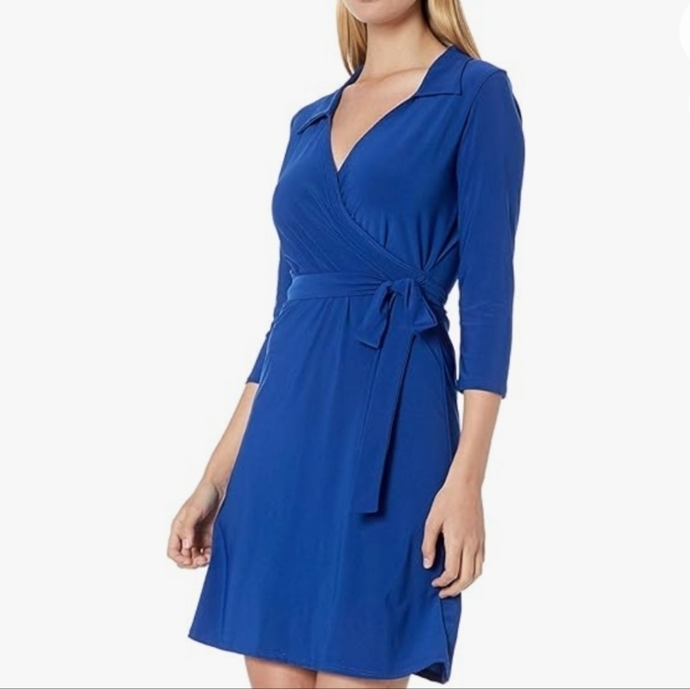 StarVixen Royal Blue Women's 3/4 Sleeves Faux Wrap  Dress NWOT Size L